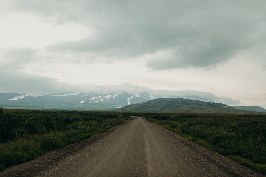 Alaskan road to the misty mountains