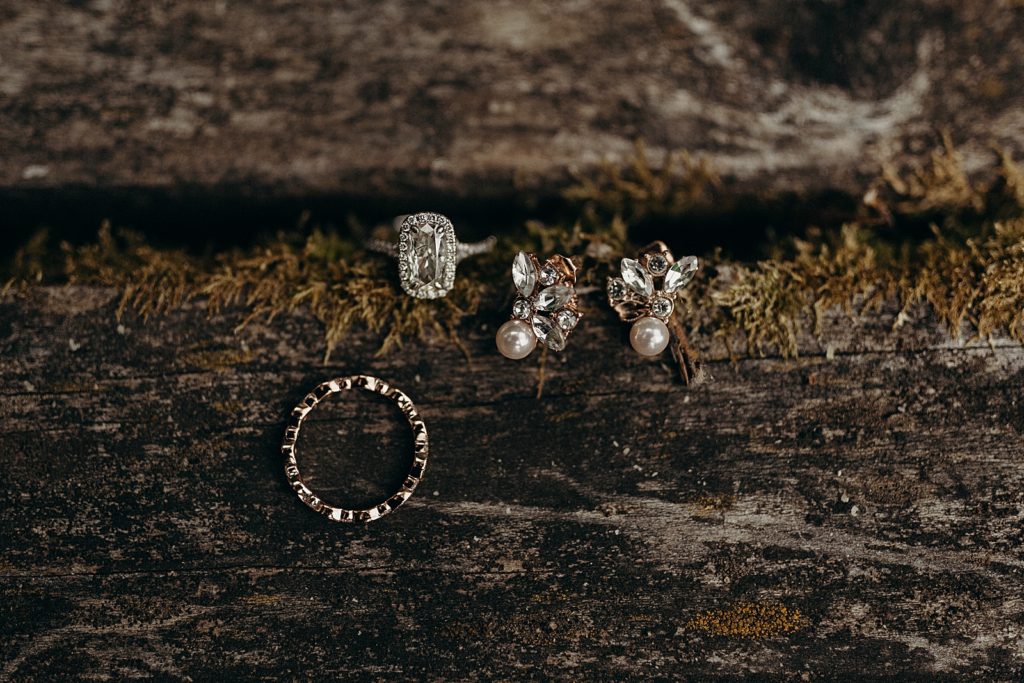 Detail shot of rings and earrings