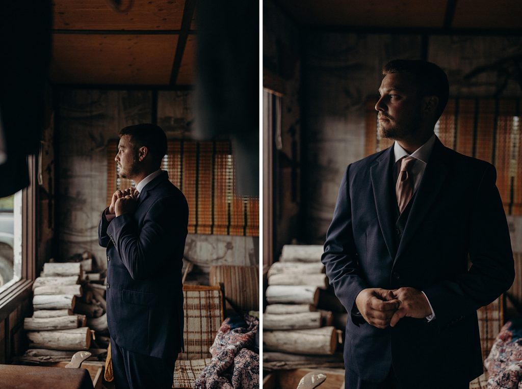 Groom ready in gloomy dark room