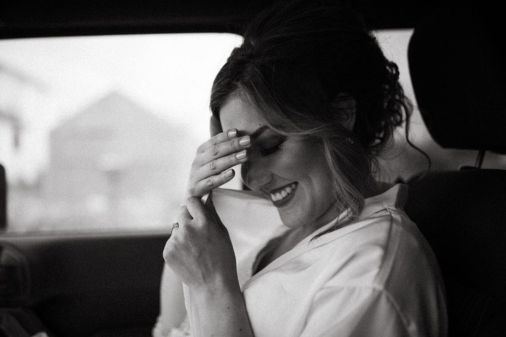 Bridesmaid heading to First look in car