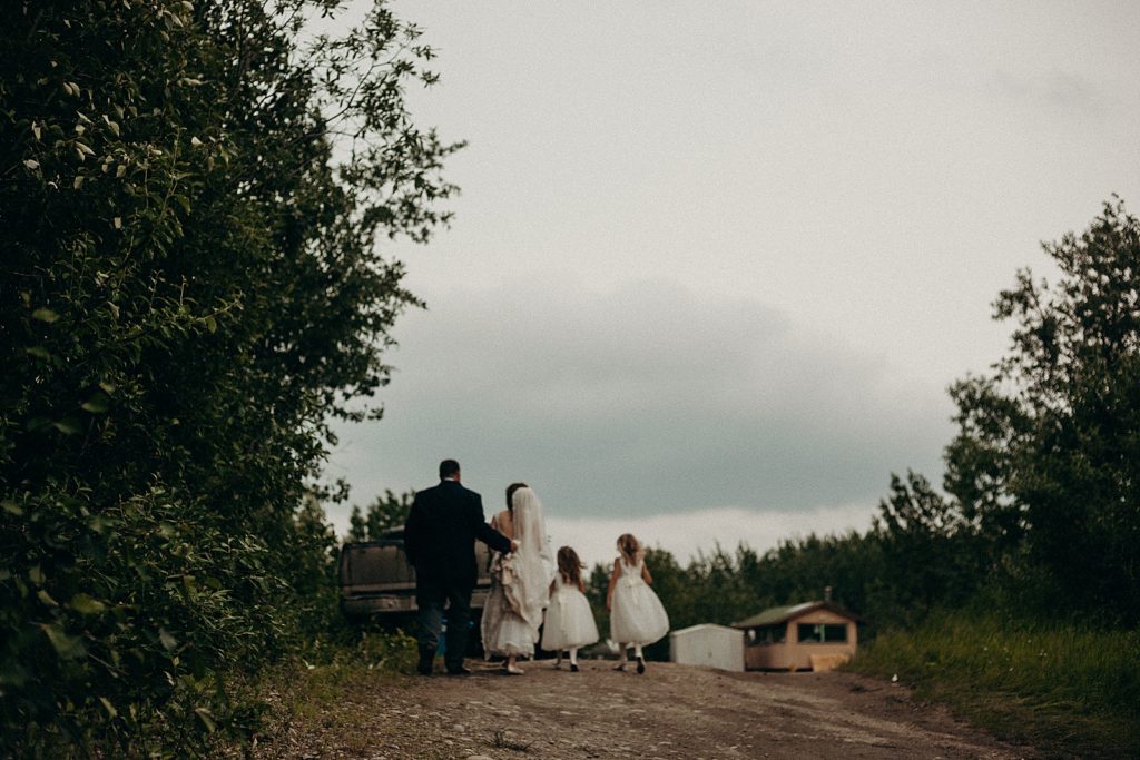 Bride and Father of Bride with Flower Girls