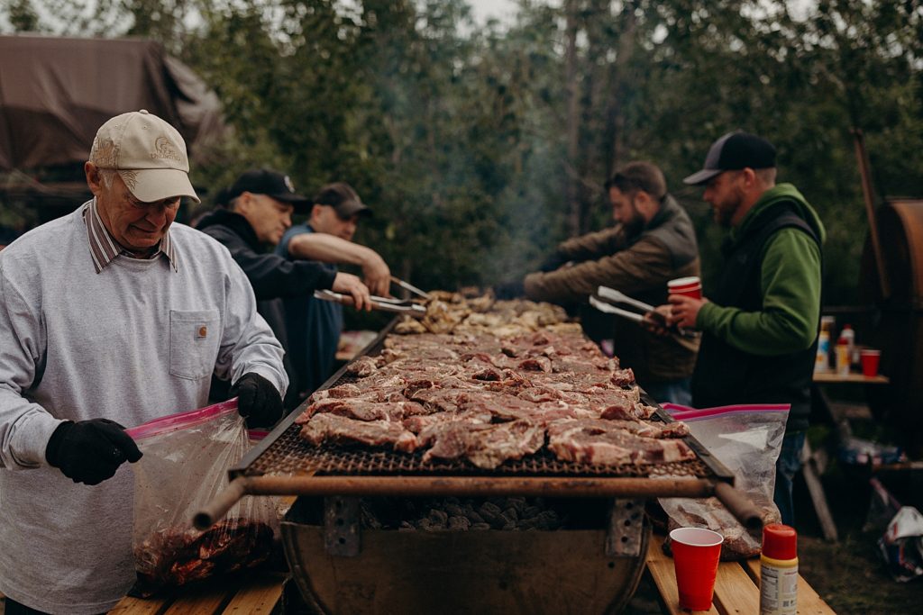 Unique homemade charcoal grill ribeye steaks at Reception