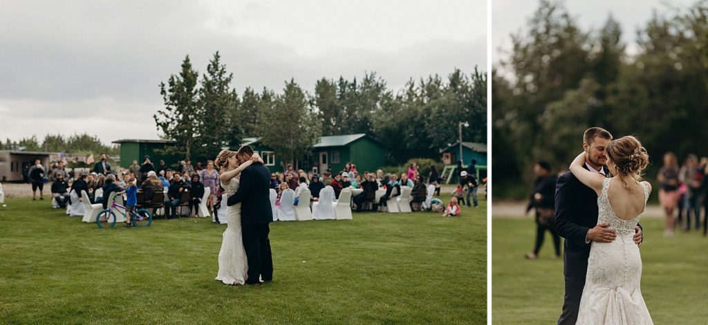 Bride and Groom first dance at outdoor field reception