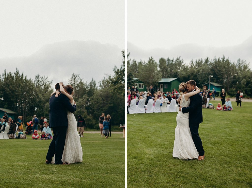 Bride and Groom holding each other during first dance