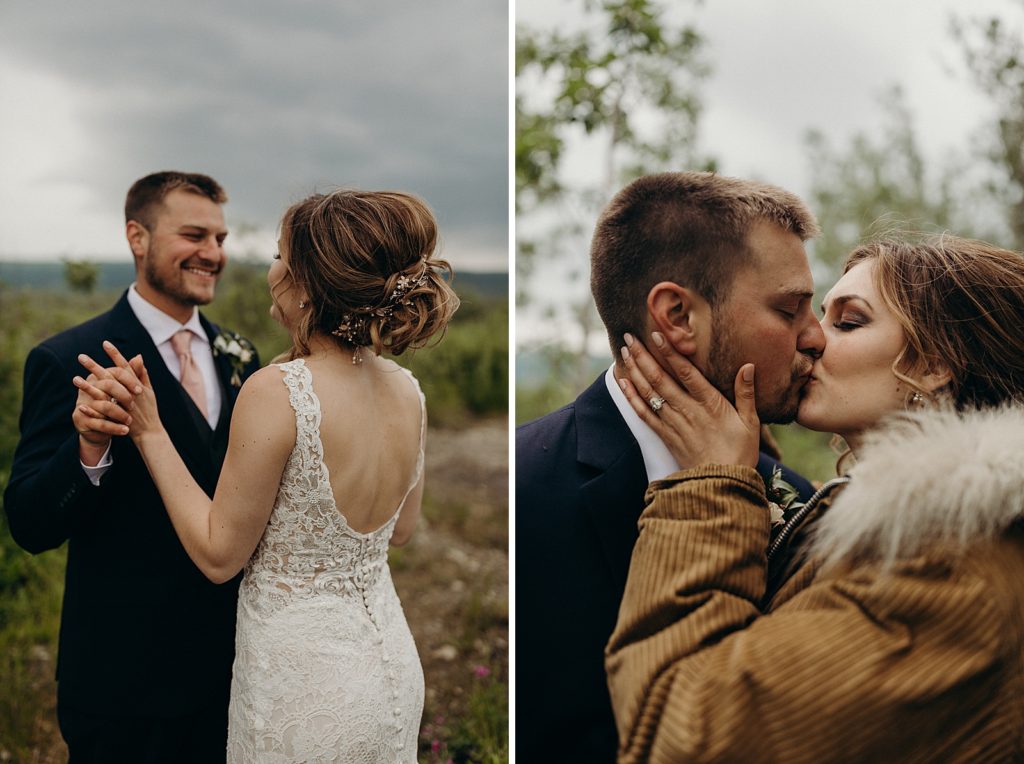 Bride and Groom dancing and kissing